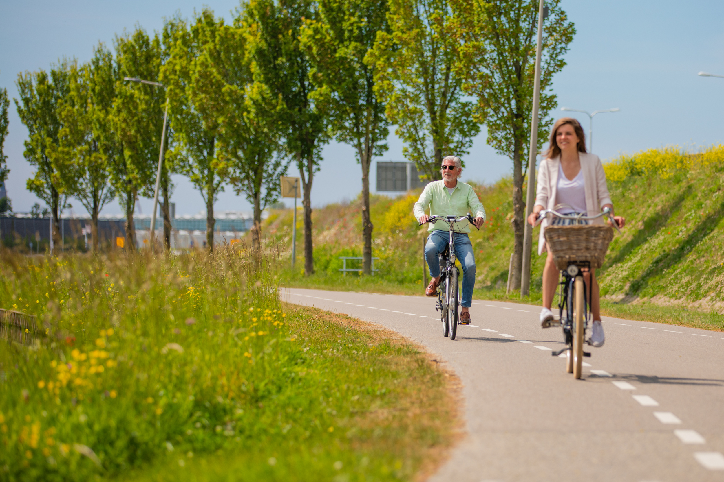 Fietsers in groene omgeving