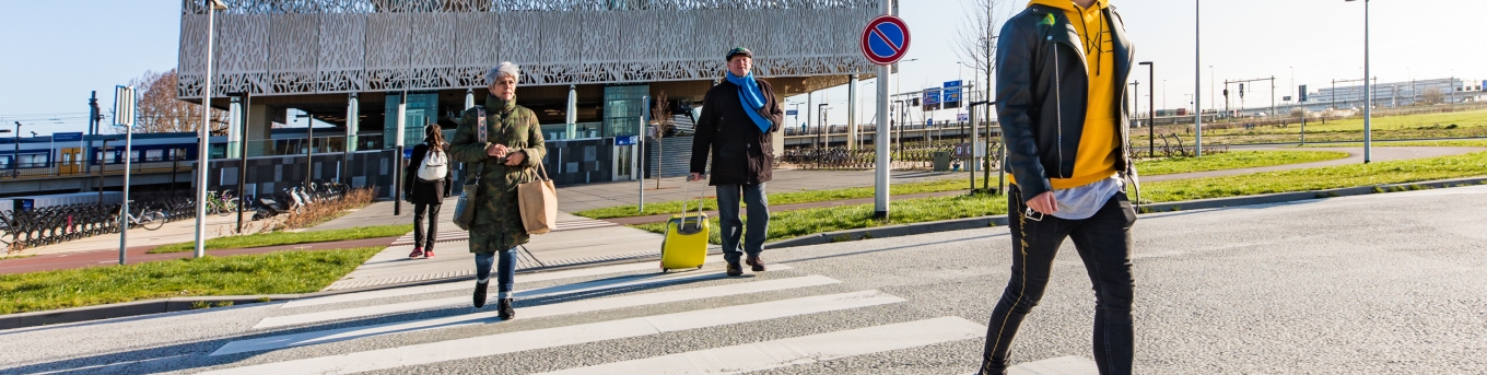 Station Lansingerland-Zoetermeer met reizigers en omgeving