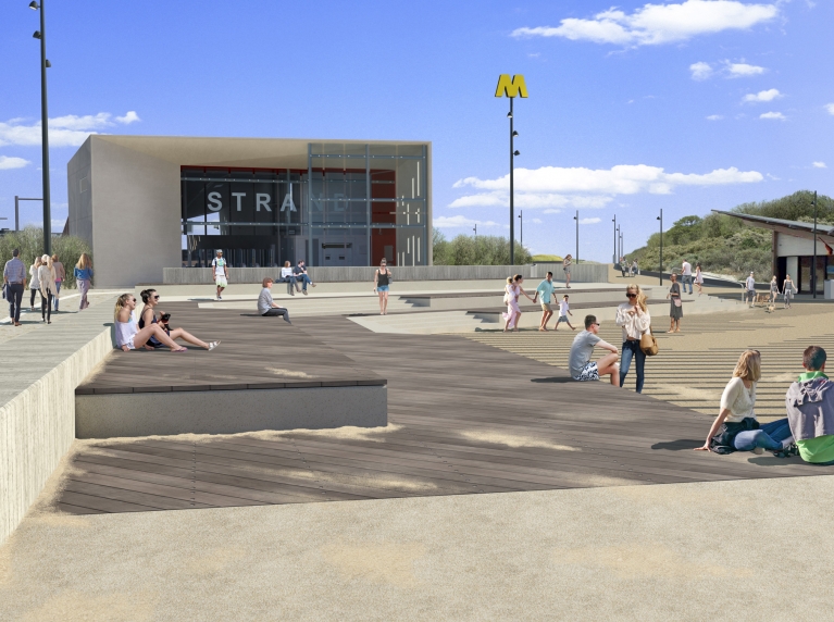 Artist impression van de Metrohalte Strand Hoek van Holland 